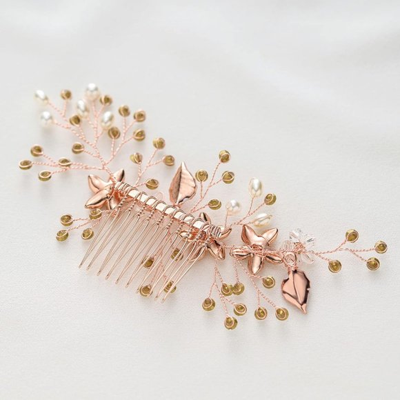 SWEETV Rose Gold Bridal Hair Comb Clip - Rhinestone Wedding Hair Accessories - Picture 7 of 8